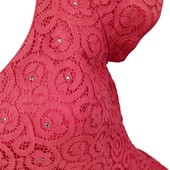 Vintage 50s Lace Rhinestone Short Sleeve Dress Size 11 A Line Miss Jane Junior - Picture 4 of 15